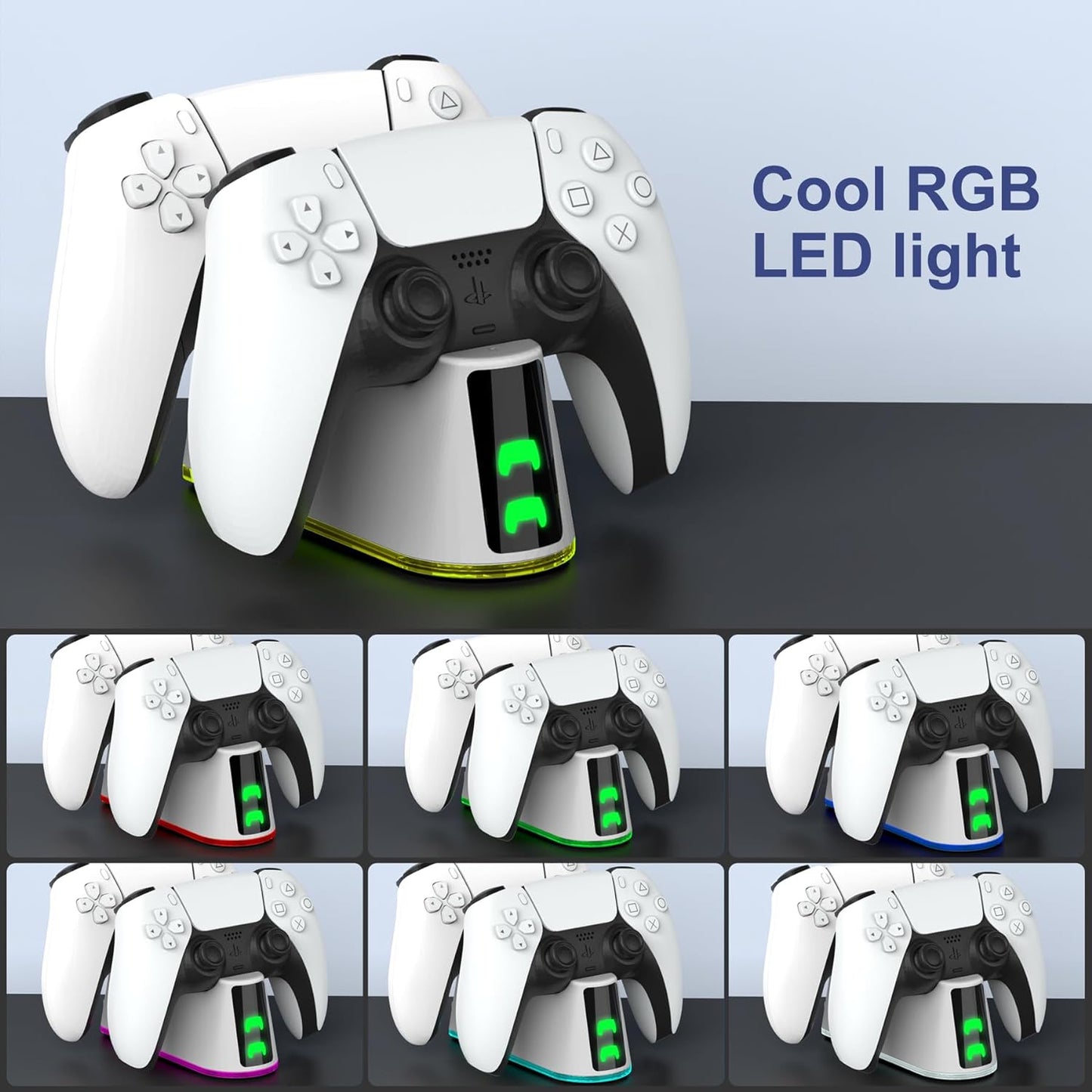 PS5 Slim Controller Charger Station,Fast Charging Ps5 Controller Charger for Edge & Dual Controller,Ps5 Controller Accessories with Charging Cable,Ps5 Controller Stand Dock with RGB LED Indicators