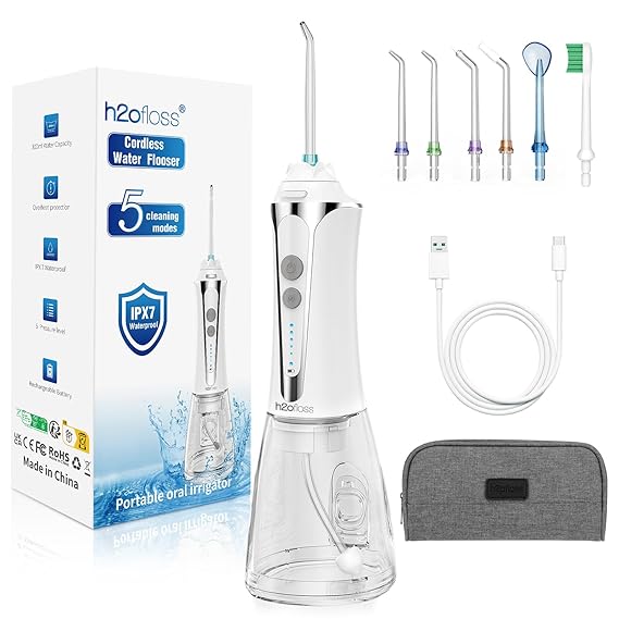 Water Dental Flosser Cordless, 300ML Rechargeable Oral Irrigator for Teeth Cleaning, Portable & IPX7 Waterproof Teeth Cleaner Pick for Braces Home Travel