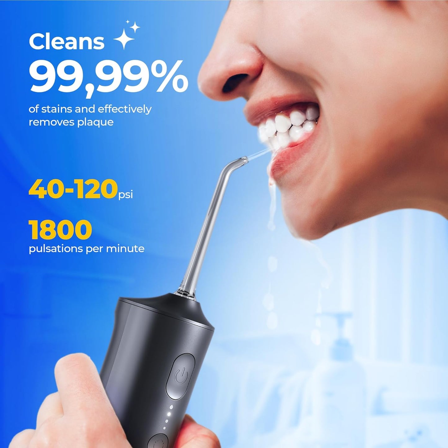 Operan Water Flosser for Teeth, 300ML Portable Dental Flosser with 4 Modes & 4 Nozzles, IPX7 Waterproof Rechargeable Oral Irrigator, Long Battery for Home, Braces Flossers, and Travel-Black+1Pack