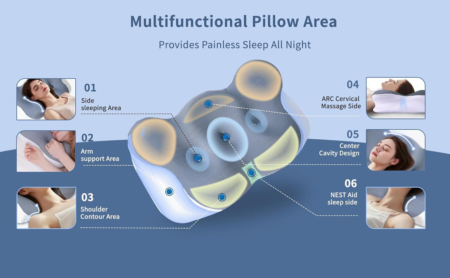 SWEET MOON-Cloud Contour Memory Foam Pillow,Ergonomic Design for Sleeping Comfortably and Reducing Snoring,Neck and Cervical Pillow with Pillowcase (Light Gray)