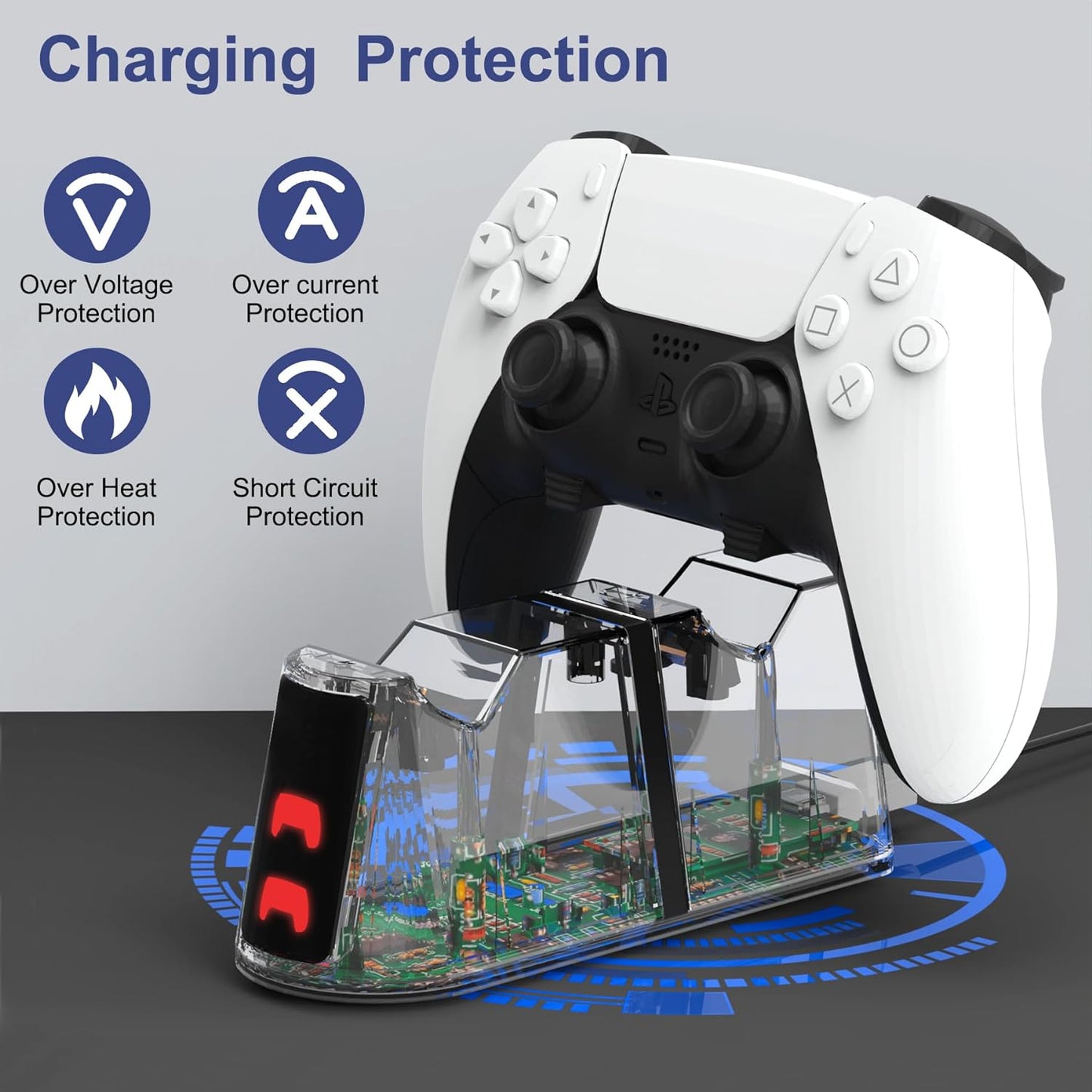 PS5 Slim Controller Charger Station,Fast Charging Ps5 Controller Charger for Edge & Dual Controller,Ps5 Controller Accessories with Charging Cable,Ps5 Controller Stand Dock with RGB LED Indicators