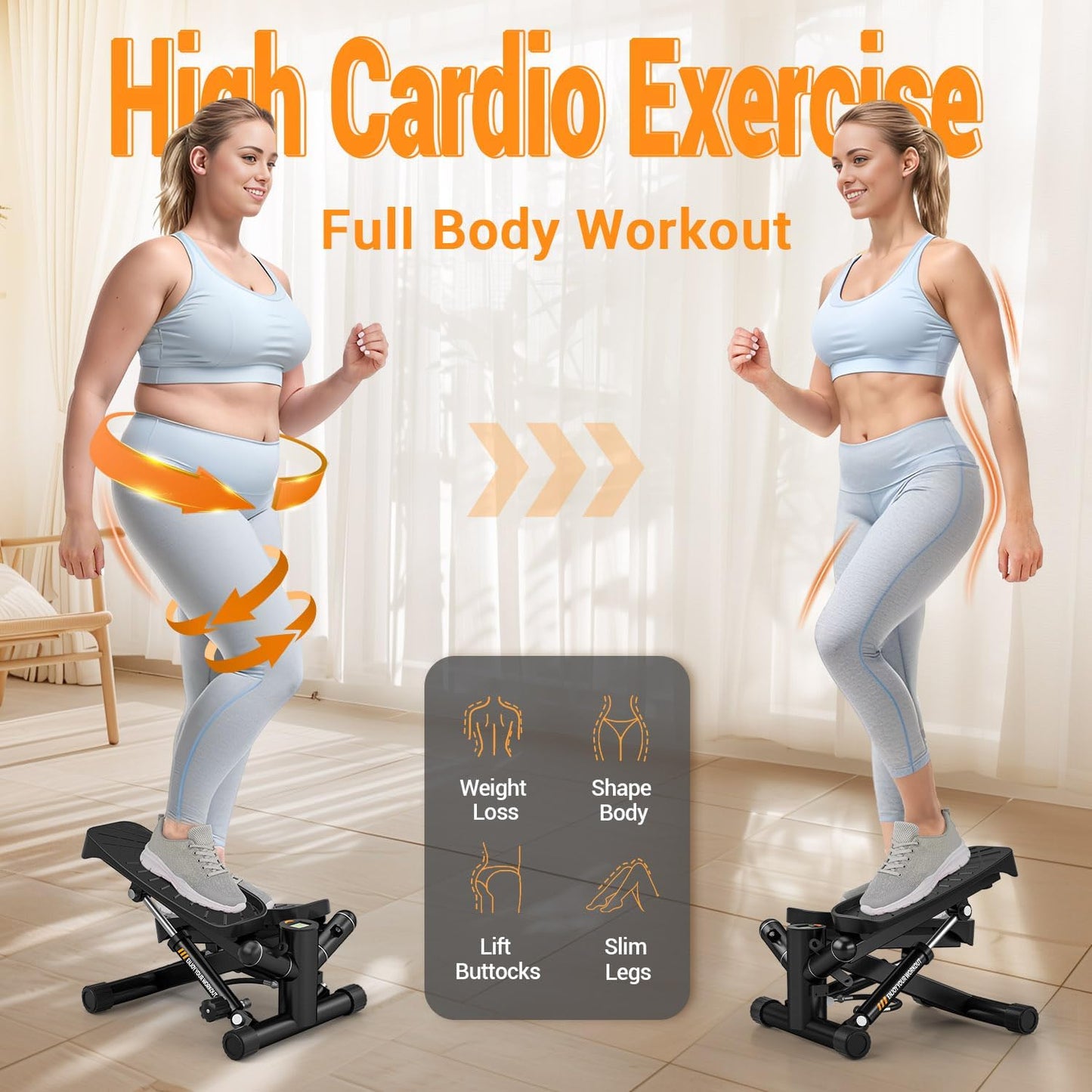 Steppers for Exercise at Home,Adjustable Resistance Stair Stepper with Resistance Bands,Mini Stepper with 350lbs Loading Capacity,Twist Stepper Portable Exercise Equipment for Full Body Workout