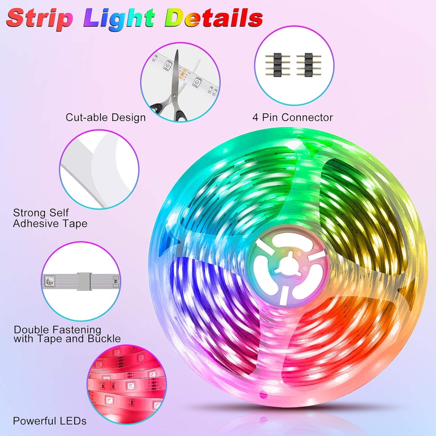 LED Strip Lights,2×50FT Smart RGB led Lights for Bedroom,with 24Key Remote and App Control,12V,Music Syncing,Adjust 16 Million Colors Led Light Strips,for Bedroom,Living,Gaming,Party,TV