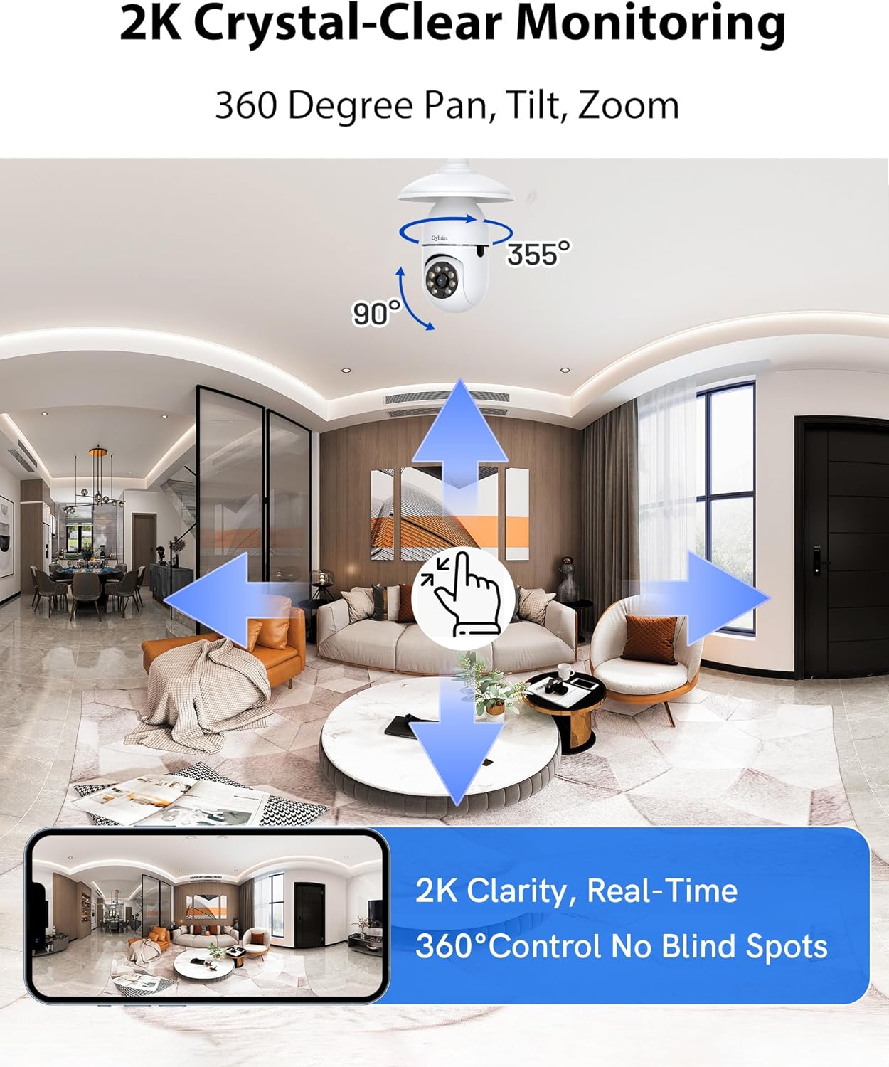 Light Bulb Security Camera Wireless Outdoor, 5G&2.4GHz 360° PTZ Camera for Home Security with 2K Color Night Vision, 2 Way Talk, AI Human Detection and Tracking, 1Pack