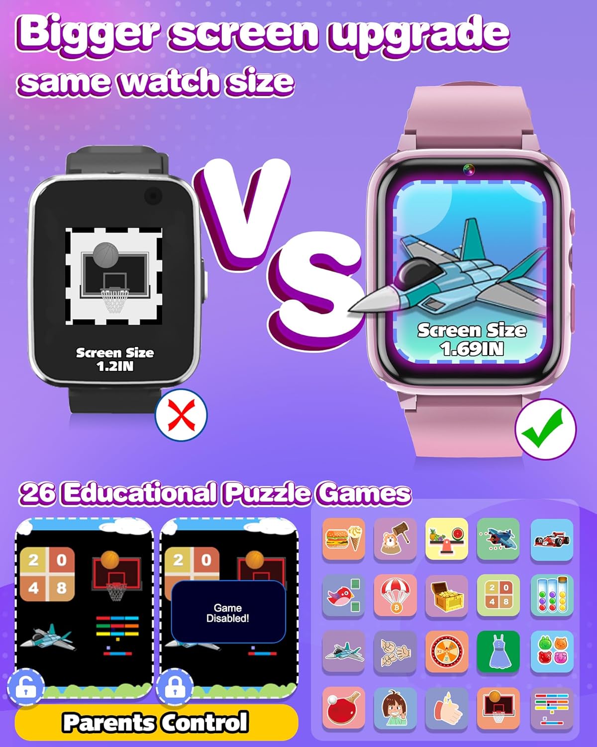 Smart Watch for Kids Gifts for Girls Age 6-8 HD Touchscreen with Video Dual Camera Educational Birthday Gifts Toys for 6 7 8 9 10 11 12 Year Old Gift Ideas