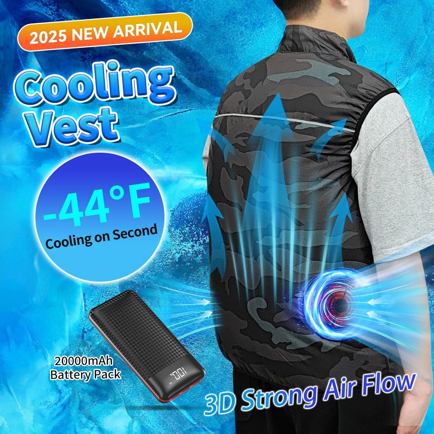Cooling Vest with 20000mAh Battery Pack, Air conditioner Clothes with Two Fans, 12V Cooling Jacket for Working Outdoor