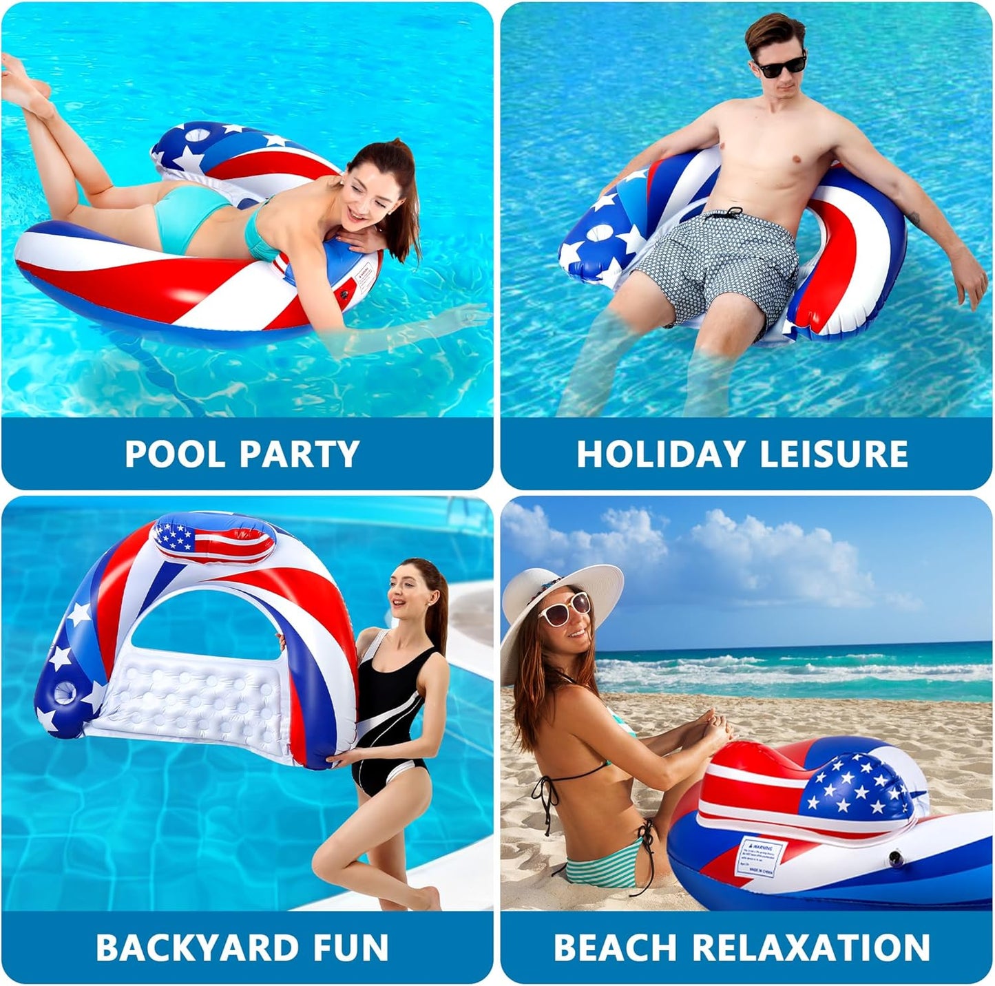3 Pack Pool Floats Chair Adult with Drink Holder, Inflatable Floating Pool Chairs for Adults Swimming Pool Party Lake River Summer Water Fun