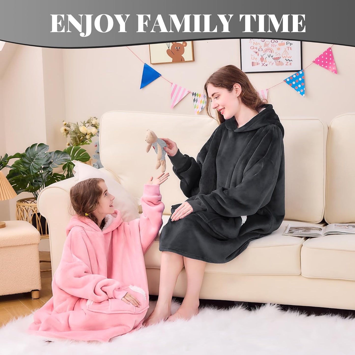 Wearable Blanket Hoodie for Adult Women Men, Sherpa Flannel Fleece Sweatshirt Hooded Blanket, Oversized Blanket Hoodie with Pockets and Sleeves Winter Gifts (Standard, Dark Grey)