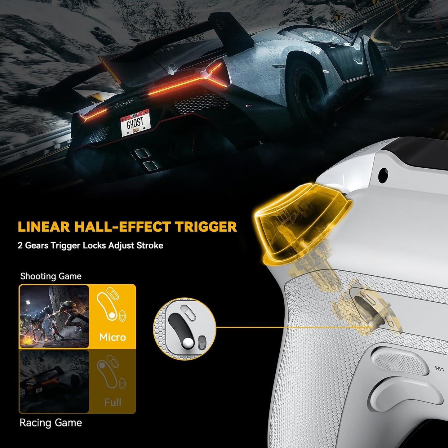(No Box But New)ManbaOne Interactive Screen Wireless Gaming Controller for PC/Switch/Switch 2/iOS/Android,Hall Effect Stick & Trigger,RGB Lighting,Remappable Buttons,1800mAh with Charging Dock (White)