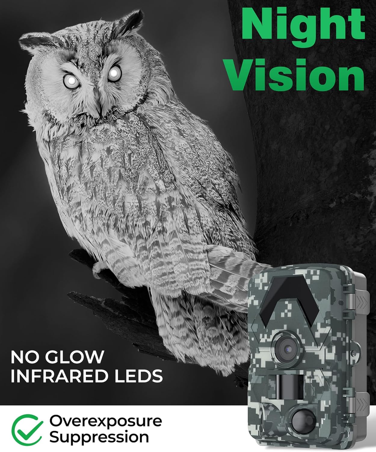 Trail Camera - 5K 60MP Game Camera with 130°Wide-Angle, 0.05s Trigger Motion Activated, IP66 Waterproof Night Vision with No Glow Infrared LEDs for Wildlife Hunting Camera.