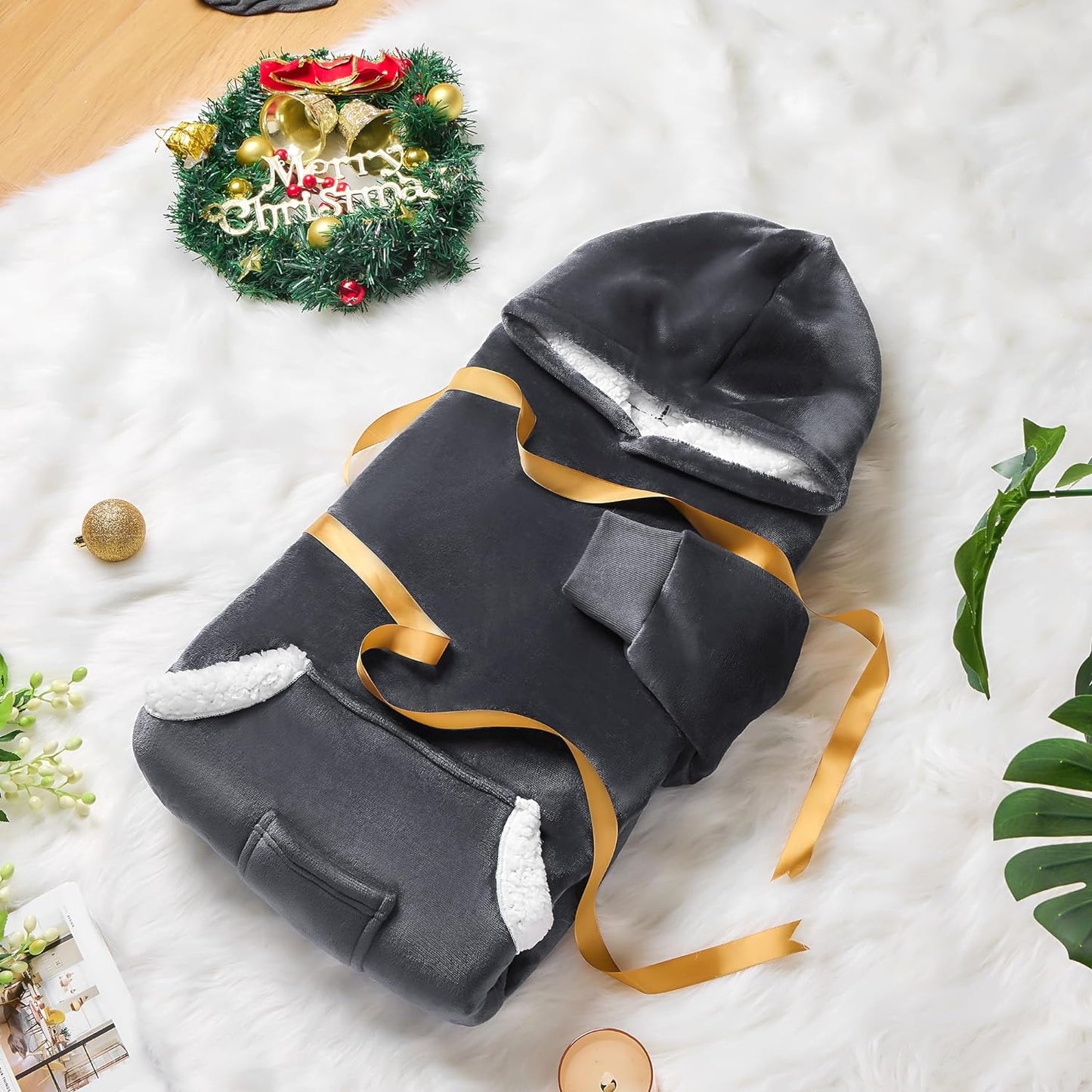 Wearable Blanket Hoodie for Adult Women Men, Sherpa Flannel Fleece Sweatshirt Hooded Blanket, Oversized Blanket Hoodie with Pockets and Sleeves Winter Gifts (Standard, Dark Grey)