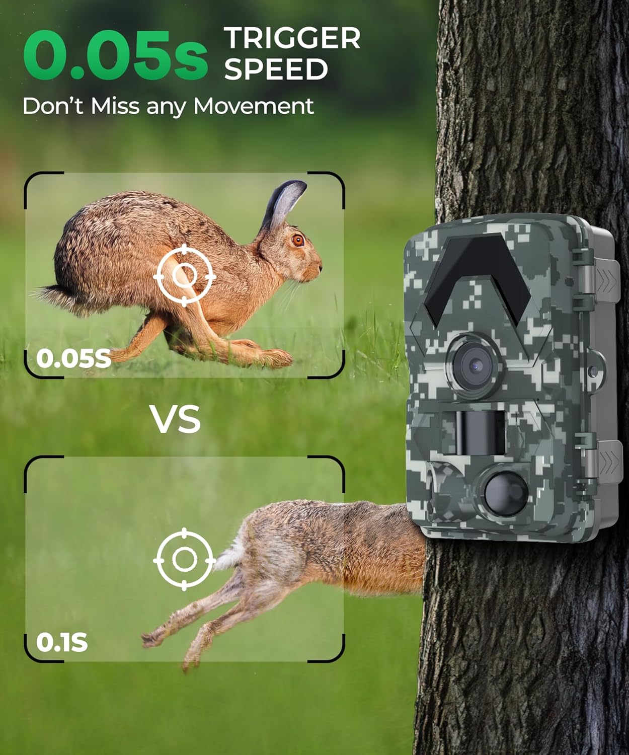 Trail Camera - 5K 60MP Game Camera with 130°Wide-Angle, 0.05s Trigger Motion Activated, IP66 Waterproof Night Vision with No Glow Infrared LEDs for Wildlife Hunting Camera.