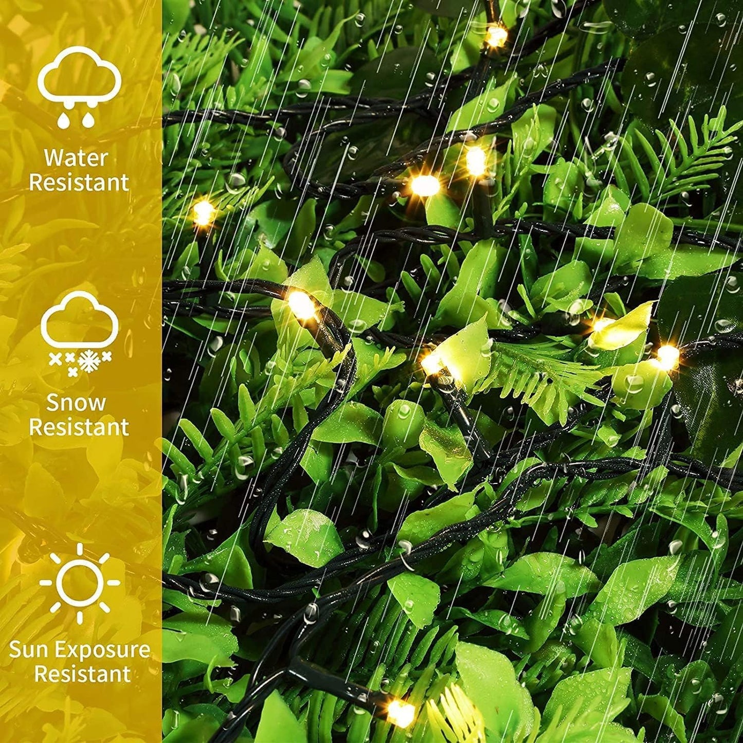 Waterproof 300 LED Outdoor String Lights, 115Ft with End-to-End Plug, for Christmas Trees, Patios, Weddings, Parties (Warm White)