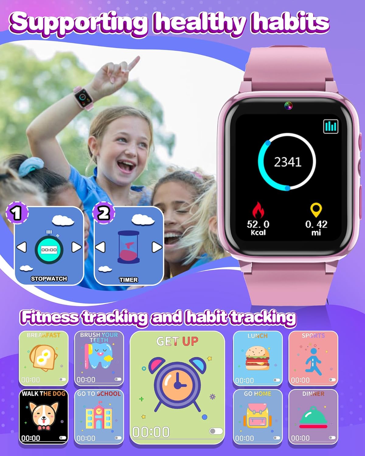 Smart Watch for Kids Gifts for Girls Age 6-8 HD Touchscreen with Video Dual Camera Educational Birthday Gifts Toys for 6 7 8 9 10 11 12 Year Old Gift Ideas
