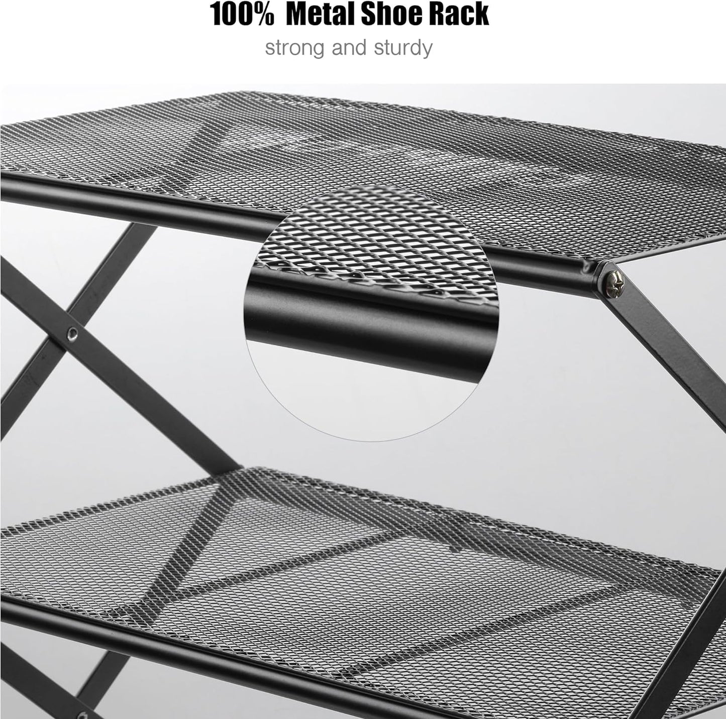 Small Shoe Rack for Entryway - 3 Tier Shoe Organizer Metal Foldable Shoes Storage Rack, Zero Tool Install, Sturdy Shoe Rack for Closet, Living Room - Space Saving, Black