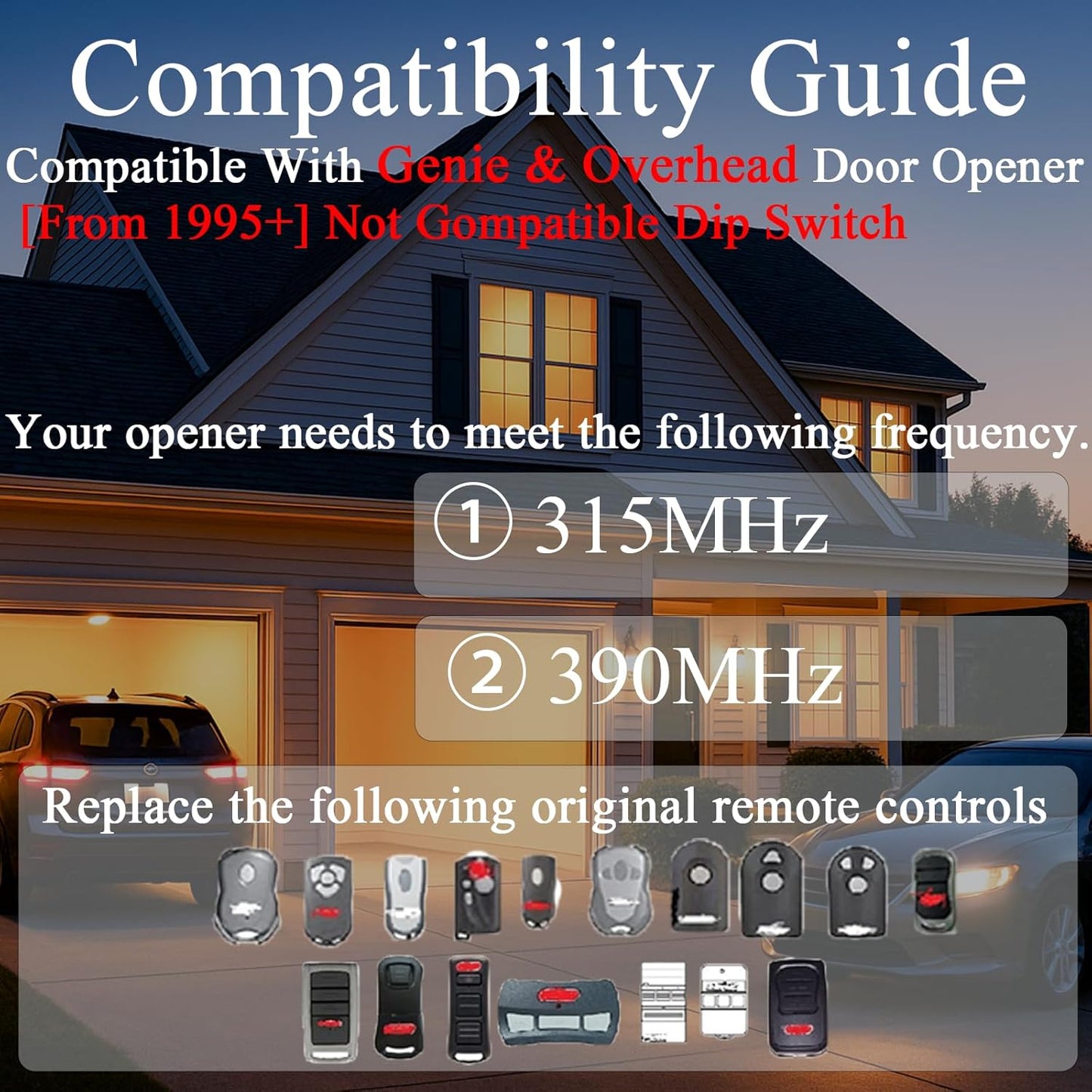 2 Replacement for Genie & Overhead Door Garage Door Opener Remote G3T-R G3T-BX G3T-A,ππ§π₯π² Compatible with π¨ππ Intellicode Genie Overhead Garage Openers from 1995