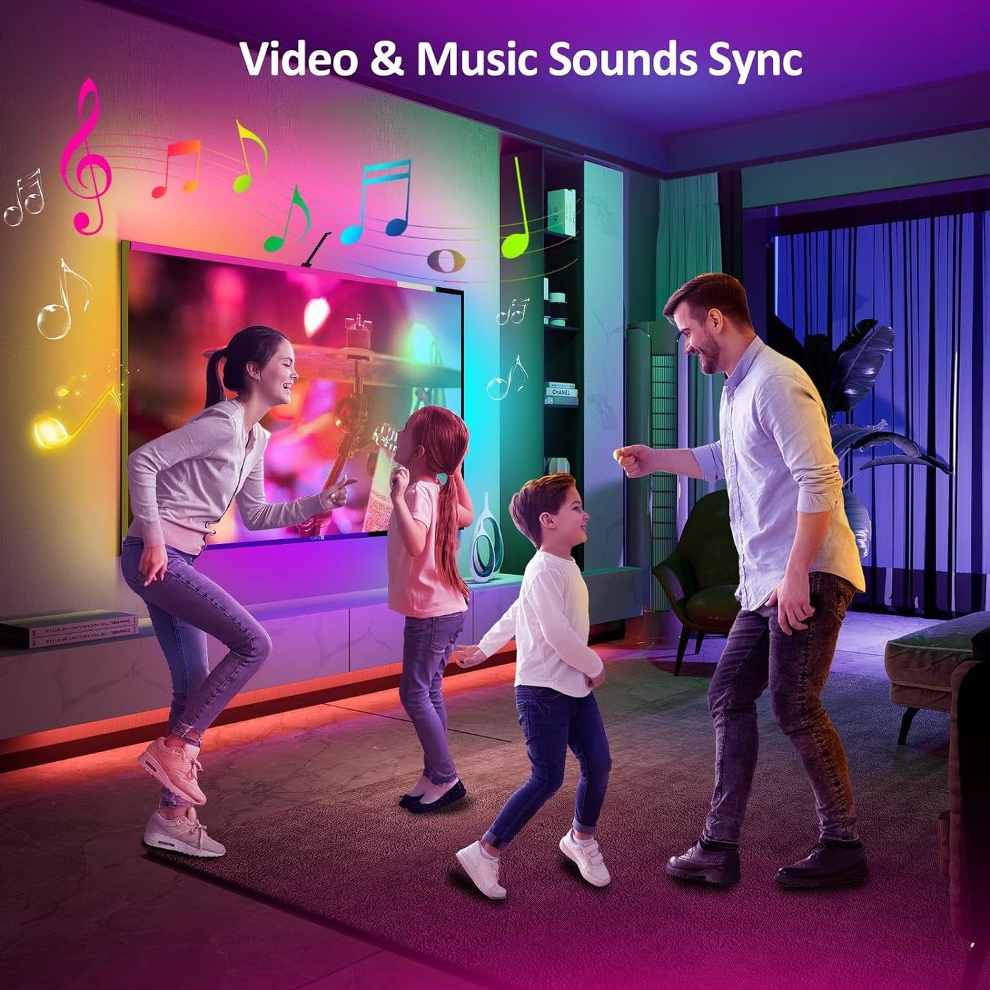 LED Strip Lights,2×50FT Smart RGB led Lights for Bedroom,with 24Key Remote and App Control,12V,Music Syncing,Adjust 16 Million Colors Led Light Strips,for Bedroom,Living,Gaming,Party,TV