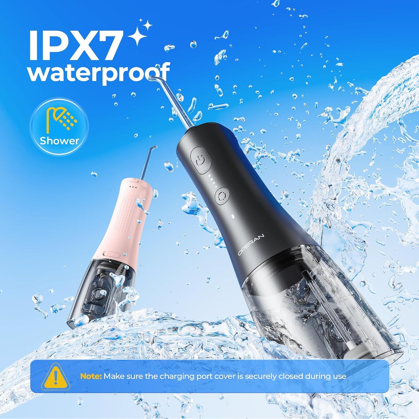 Operan Water Flosser for Teeth, 300ML Portable Dental Flosser with 4 Modes & 4 Nozzles, IPX7 Waterproof Rechargeable Oral Irrigator, Long Battery for Home, Braces Flossers, and Travel-Black+1Pack