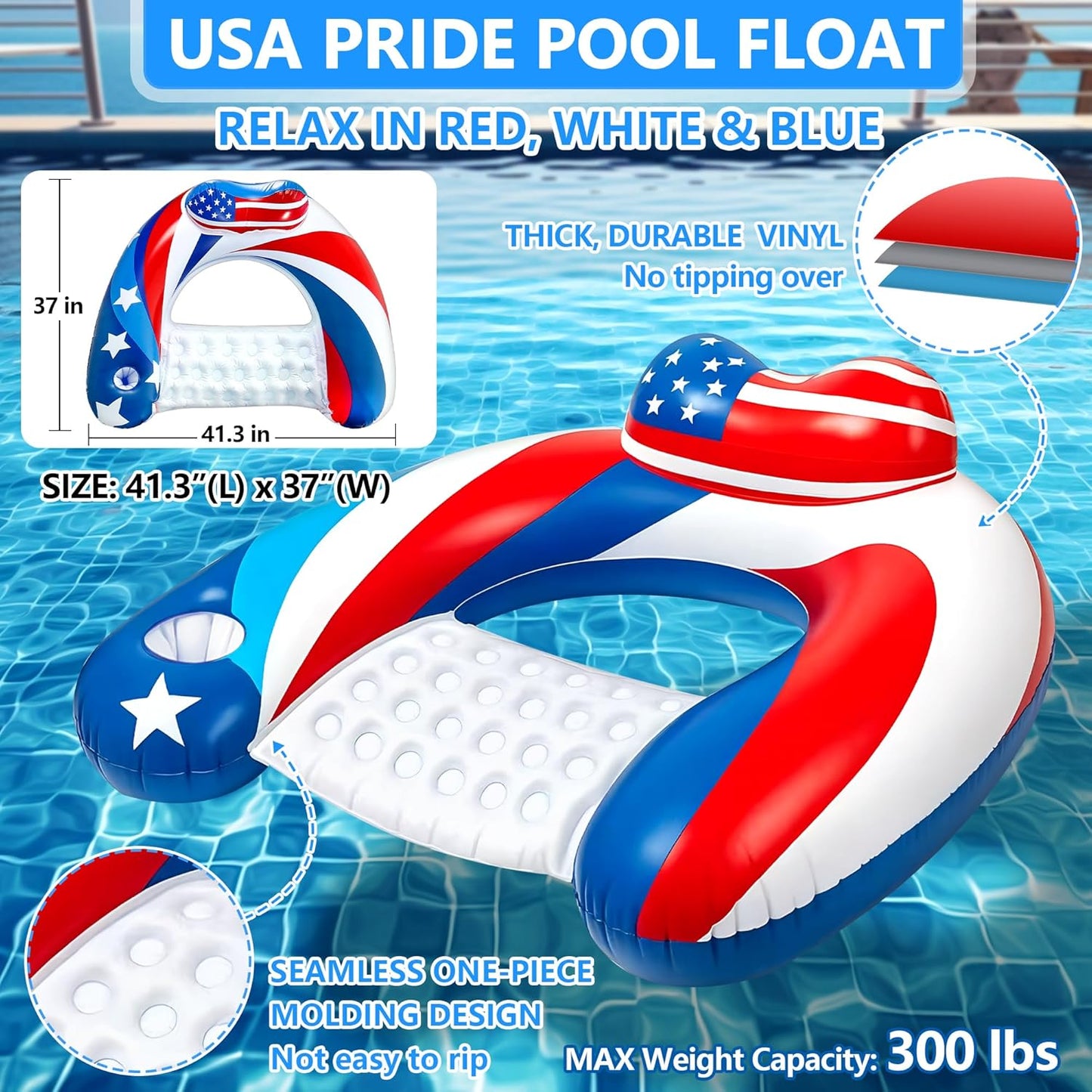 3 Pack Pool Floats Chair Adult with Drink Holder, Inflatable Floating Pool Chairs for Adults Swimming Pool Party Lake River Summer Water Fun