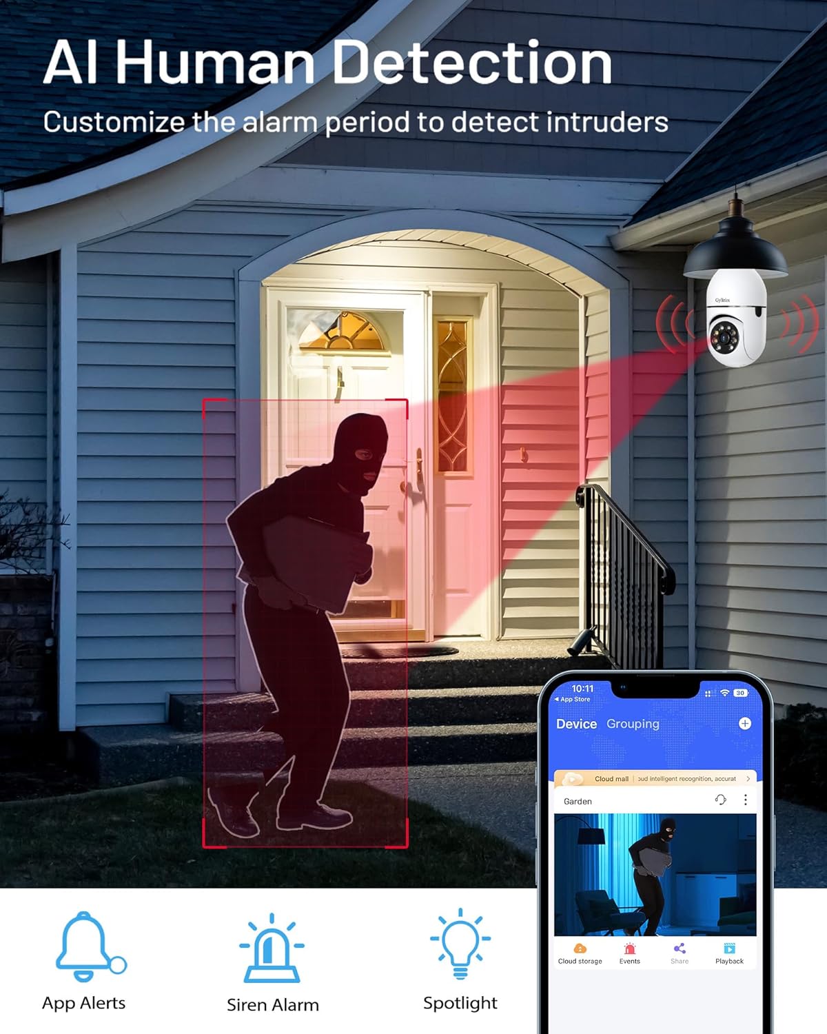 Light Bulb Security Camera Wireless Outdoor, 5G&2.4GHz 360° PTZ Camera for Home Security with 2K Color Night Vision, 2 Way Talk, AI Human Detection and Tracking, 1Pack