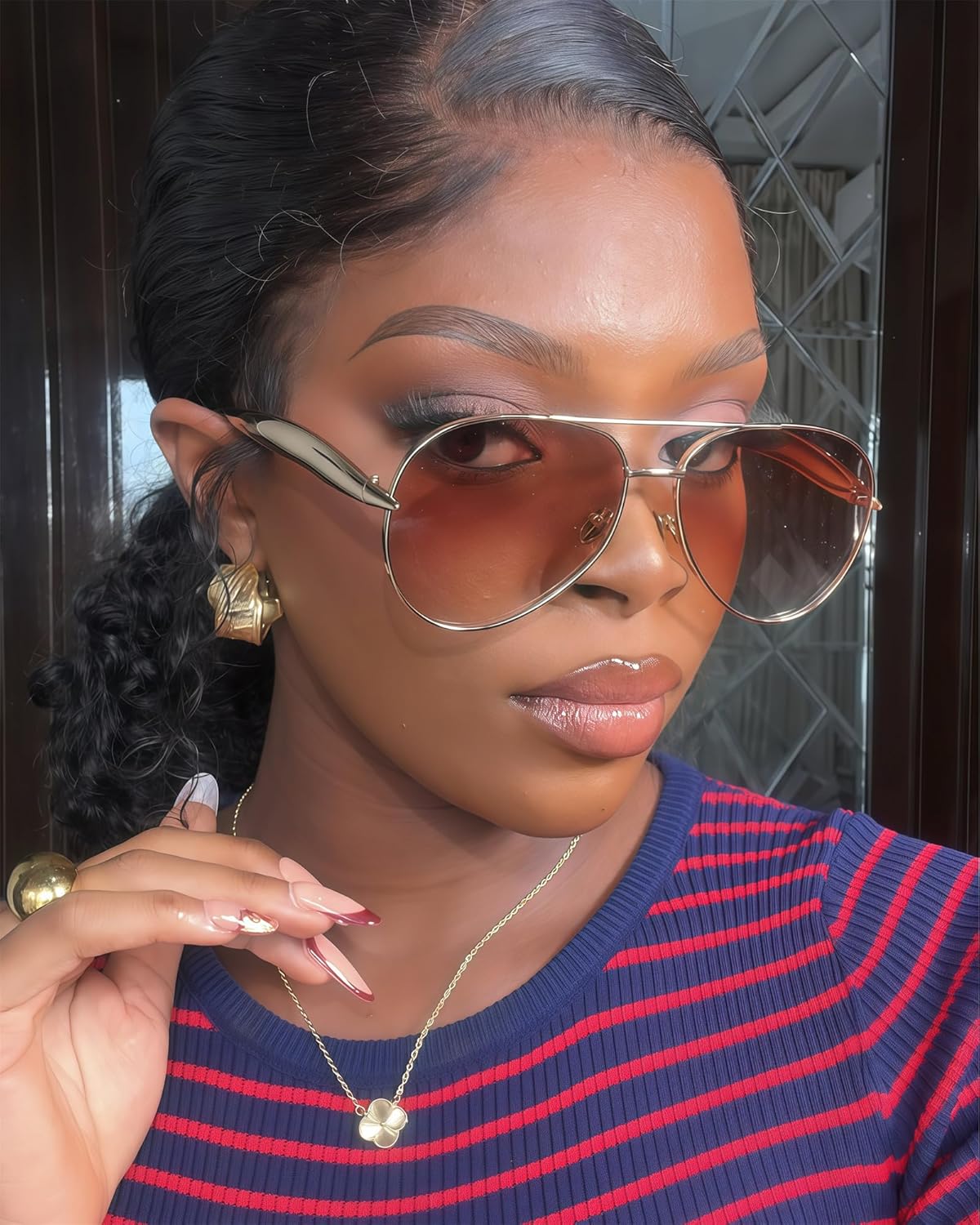 Retro Gold Aviator Sunglasses for Women Men, 2025 Metal Oversized 70s Aviators Sun Glasses