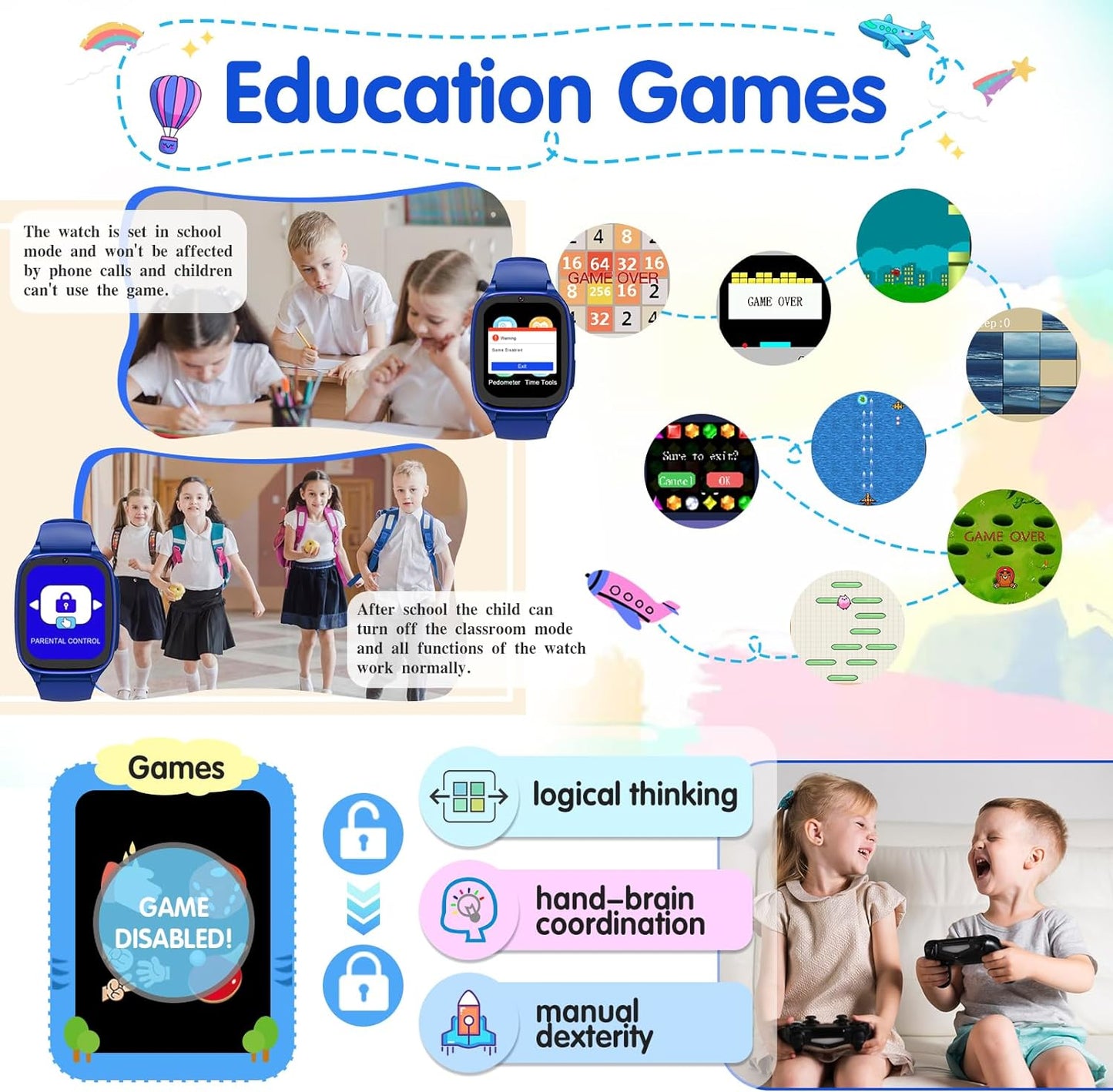 4G Kids Smart Watch Phone - Smart Cell Phone Watch for Boys Girls with Call SOS Games Alarm Camera Music Calculator School Mode Children Touch Screen Watches for Kids Birthday Ages 4-12 (Navy Blue)