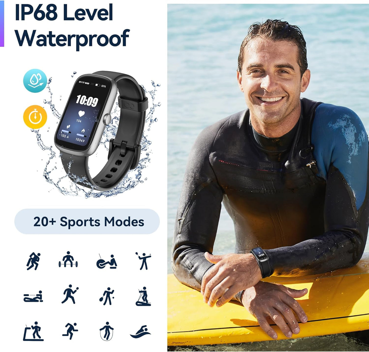 Health Fitness Tracker, 24/7 Heart Rate/SpO2/Sleep Monitor, Activity Trackers & Smart Watches with Step Calorie Counter Pedometer, 21-Day Battery, IP68 Waterproof Fitness Watches for Women Men