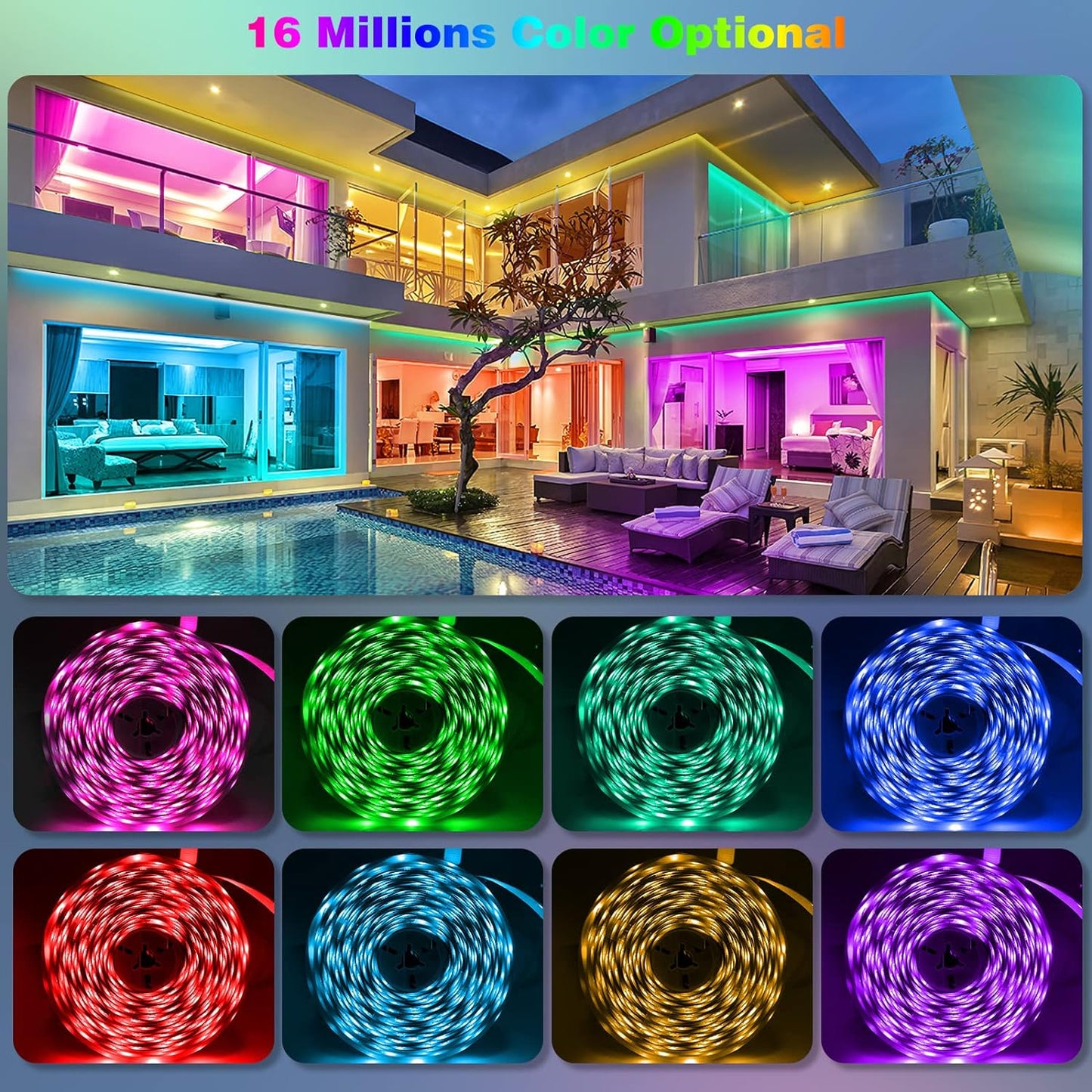 LED Strip Lights,2×50FT Smart RGB led Lights for Bedroom,with 24Key Remote and App Control,12V,Music Syncing,Adjust 16 Million Colors Led Light Strips,for Bedroom,Living,Gaming,Party,TV