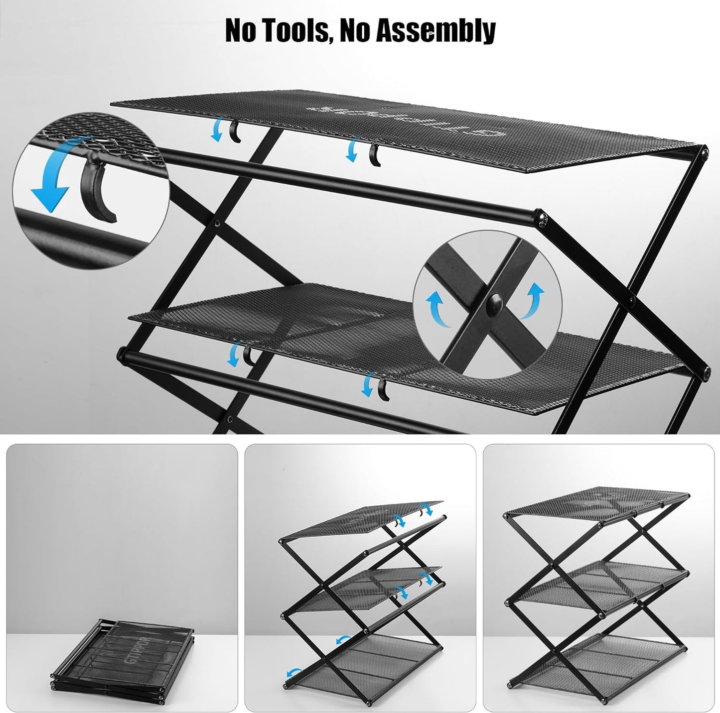 Small Shoe Rack for Entryway - 3 Tier Shoe Organizer Metal Foldable Shoes Storage Rack, Zero Tool Install, Sturdy Shoe Rack for Closet, Living Room - Space Saving, Black