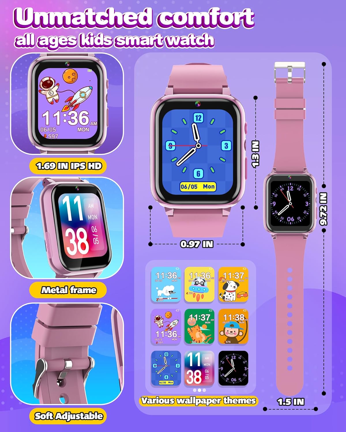 Smart Watch for Kids Gifts for Girls Age 6-8 HD Touchscreen with Video Dual Camera Educational Birthday Gifts Toys for 6 7 8 9 10 11 12 Year Old Gift Ideas