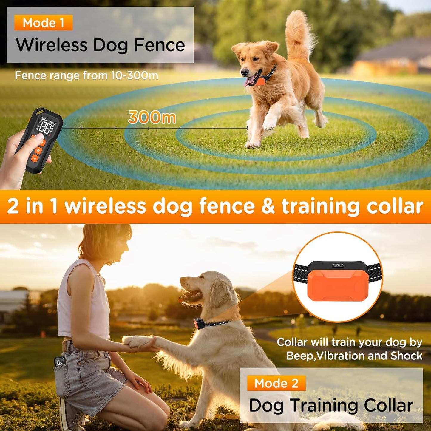 Wireless Dog Fence,Electirc Fence for Dogs,No Wire Circular Boundary,Dog Training Shock Collar with Remote Control,Wireless Dog Fence System.