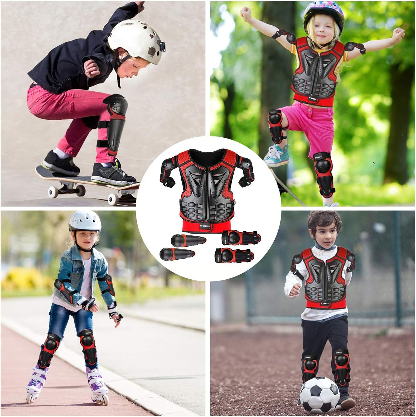 Youth Dirt Bike Gear, JUSTDOLIFE 5 PCS Motorcycle Armbor Protection Jacket, Kids Motorcycle Armor with Knee Pads Elbow Pads Chest Protector Racing for Outdoor Sports