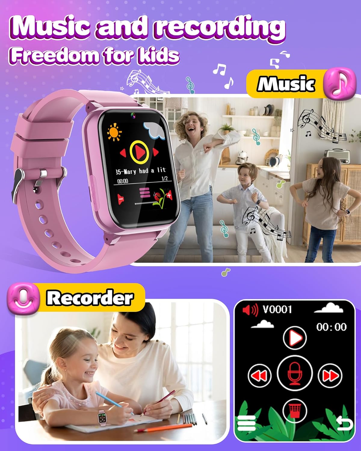 Smart Watch for Kids Gifts for Girls Age 6-8 HD Touchscreen with Video Dual Camera Educational Birthday Gifts Toys for 6 7 8 9 10 11 12 Year Old Gift Ideas