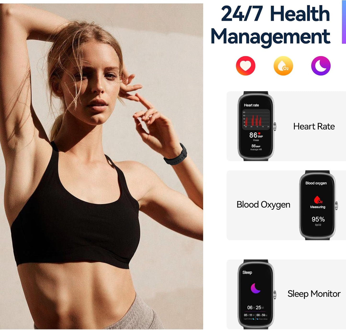 Health Fitness Tracker, 24/7 Heart Rate/SpO2/Sleep Monitor, Activity Trackers & Smart Watches with Step Calorie Counter Pedometer, 21-Day Battery, IP68 Waterproof Fitness Watches for Women Men