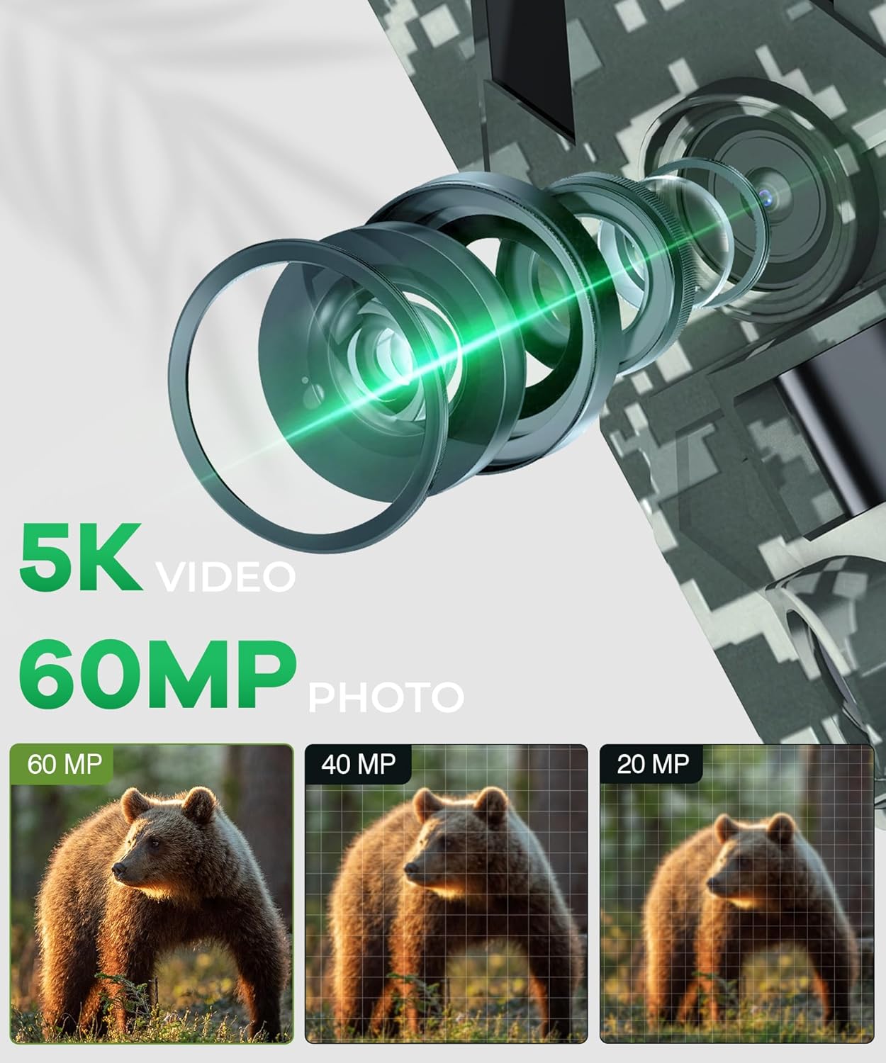 Trail Camera - 5K 60MP Game Camera with 130°Wide-Angle, 0.05s Trigger Motion Activated, IP66 Waterproof Night Vision with No Glow Infrared LEDs for Wildlife Hunting Camera.