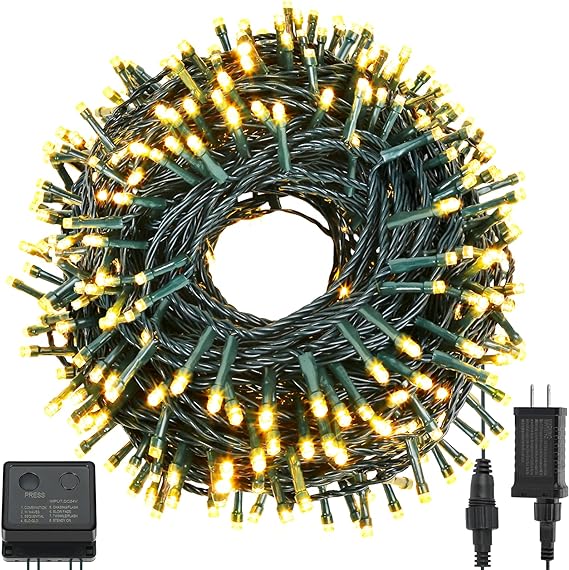 Waterproof 300 LED Outdoor String Lights, 115Ft with End-to-End Plug, for Christmas Trees, Patios, Weddings, Parties (Warm White)