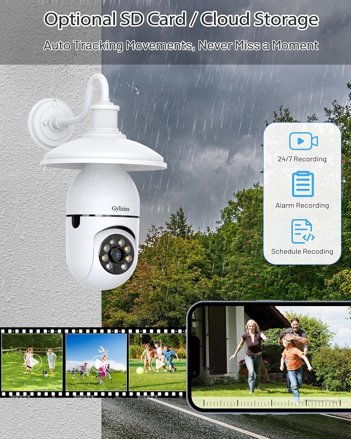 Light Bulb Security Camera Wireless Outdoor, 5G&2.4GHz 360° PTZ Camera for Home Security with 2K Color Night Vision, 2 Way Talk, AI Human Detection and Tracking, 1Pack