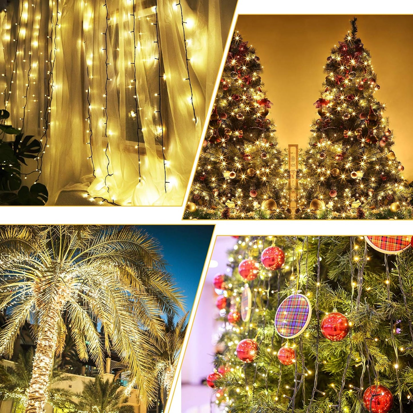 Waterproof 300 LED Outdoor String Lights, 115Ft with End-to-End Plug, for Christmas Trees, Patios, Weddings, Parties (Warm White)