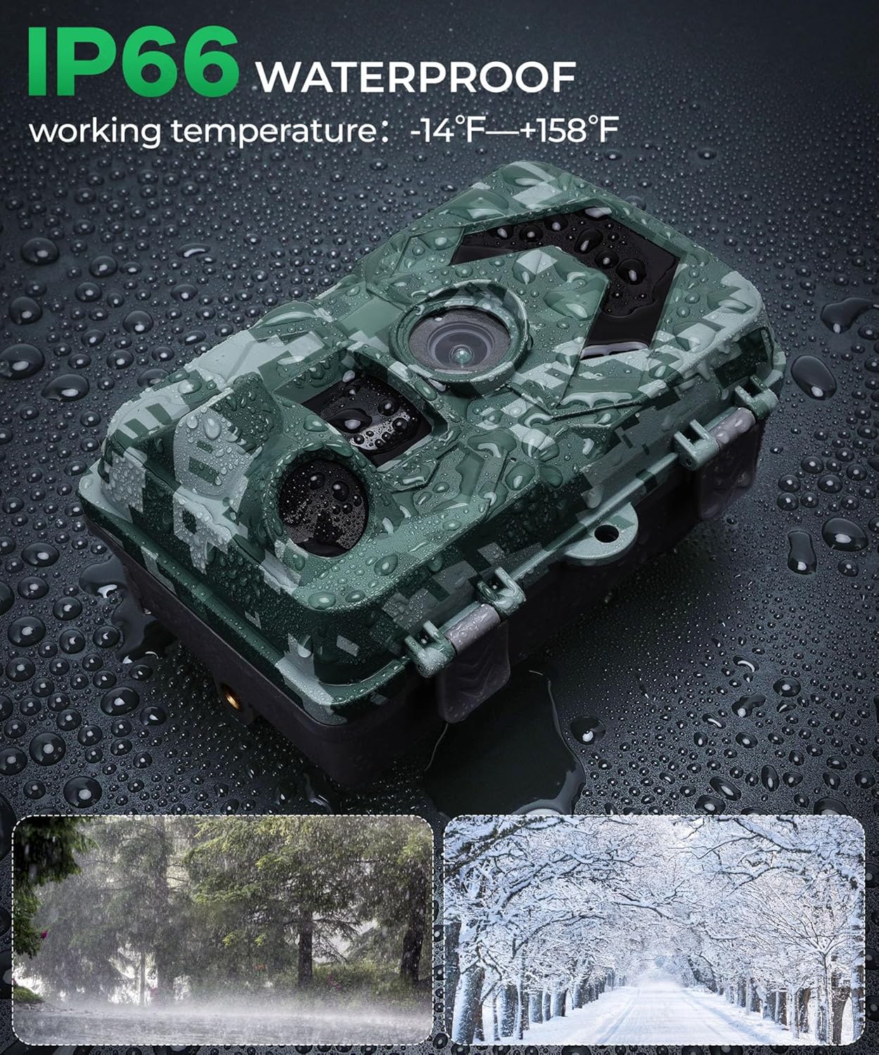 Trail Camera - 5K 60MP Game Camera with 130°Wide-Angle, 0.05s Trigger Motion Activated, IP66 Waterproof Night Vision with No Glow Infrared LEDs for Wildlife Hunting Camera.