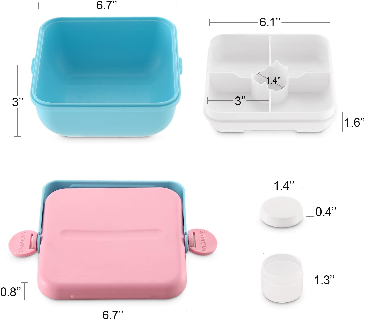 Bento Lunch Box, Salad Container with Dressing Cup, 45-oz Salad Bowls with 4 Compartments,BPA-Free Spill Proof Adult Portable Lunch Container for Lunch, Snack & Travel (Pink)