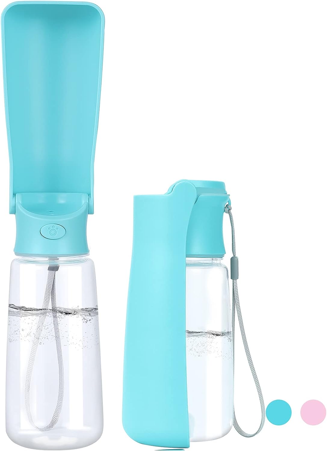Foldable Dog Water Bottle, 19oz Dishwasher Safe Washable, Portable Leak Proof Dog Water Bottle Dispenser,for Dog Car Travel, Walking, Hiking, Food Grade Plastic(Blue)