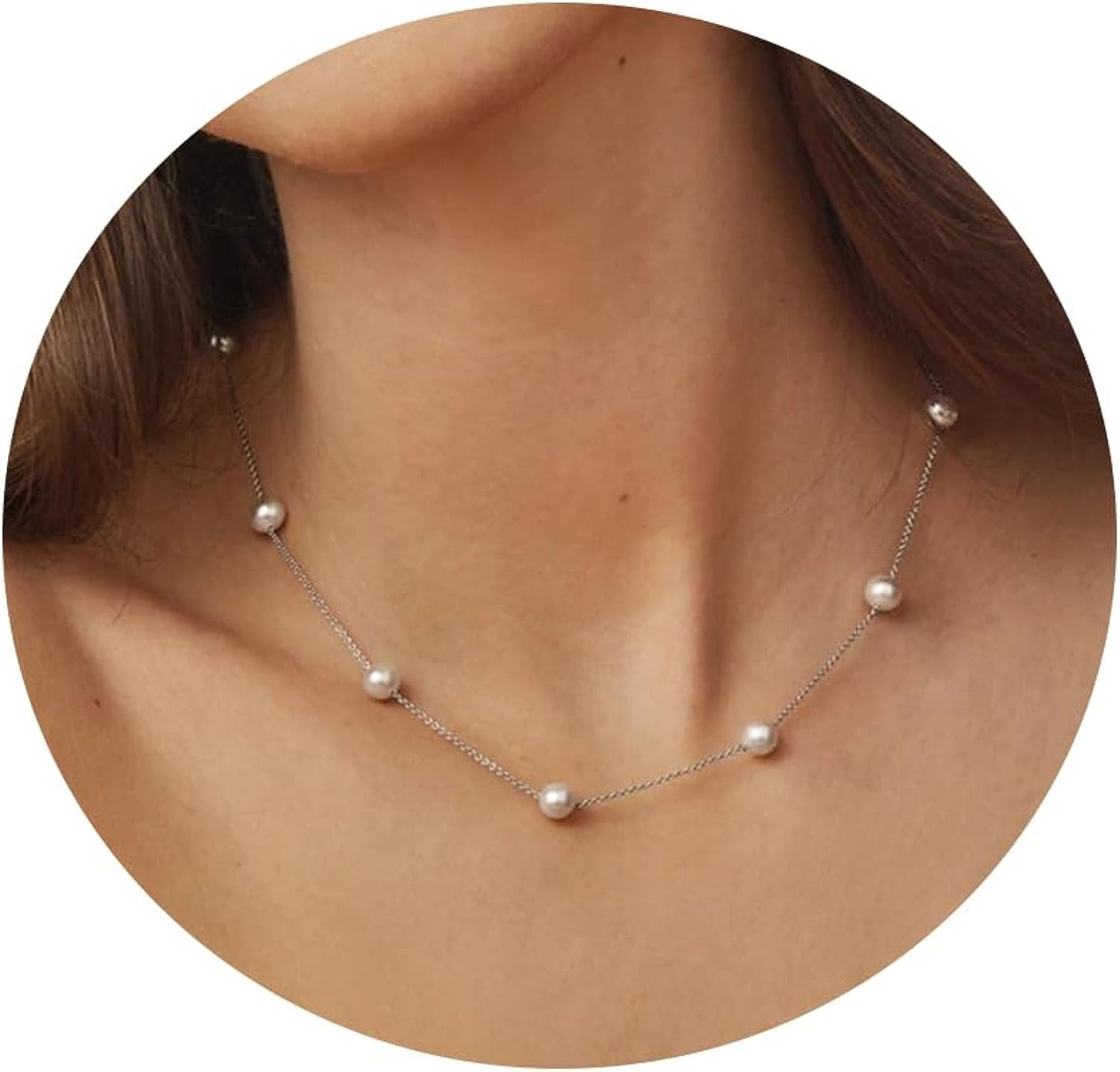 Pearl Necklace Women Dainty Pearl Choker Single Pearl Pendant Pearl Strand Necklaces 18K Gold Filled Non Tarnish Simple Gold Jewelry for Women