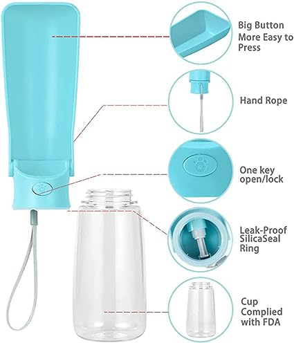 Foldable Dog Water Bottle, 19oz Dishwasher Safe Washable, Portable Leak Proof Dog Water Bottle Dispenser,for Dog Car Travel, Walking, Hiking, Food Grade Plastic(Blue)