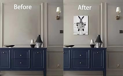 HKDGOKA Cute Rabbit Bathroom Wall Art - Farmhouse Style Animals Bathroom Wall Decor Black and White Canvas Wall Art Ready To Hang for Living Room,Bedroom,Bathroom Decor 11x15inch