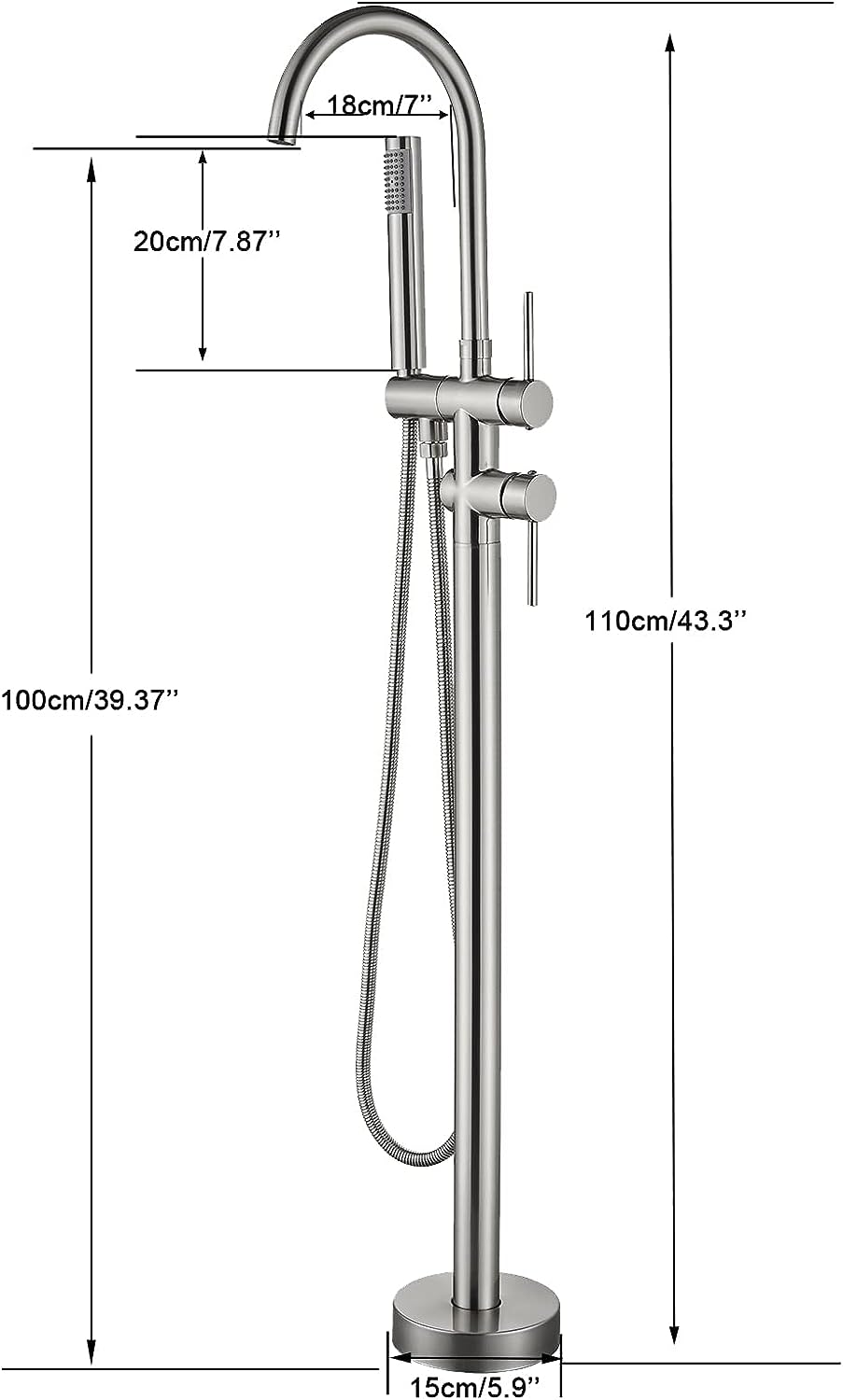 Freestanding Tub Fillers Brushed Nickel Floor Mounted Bathtub Faucets With Handheld Shower 360 Swivel Standing Spout High Flow Bathroom Metal Shower