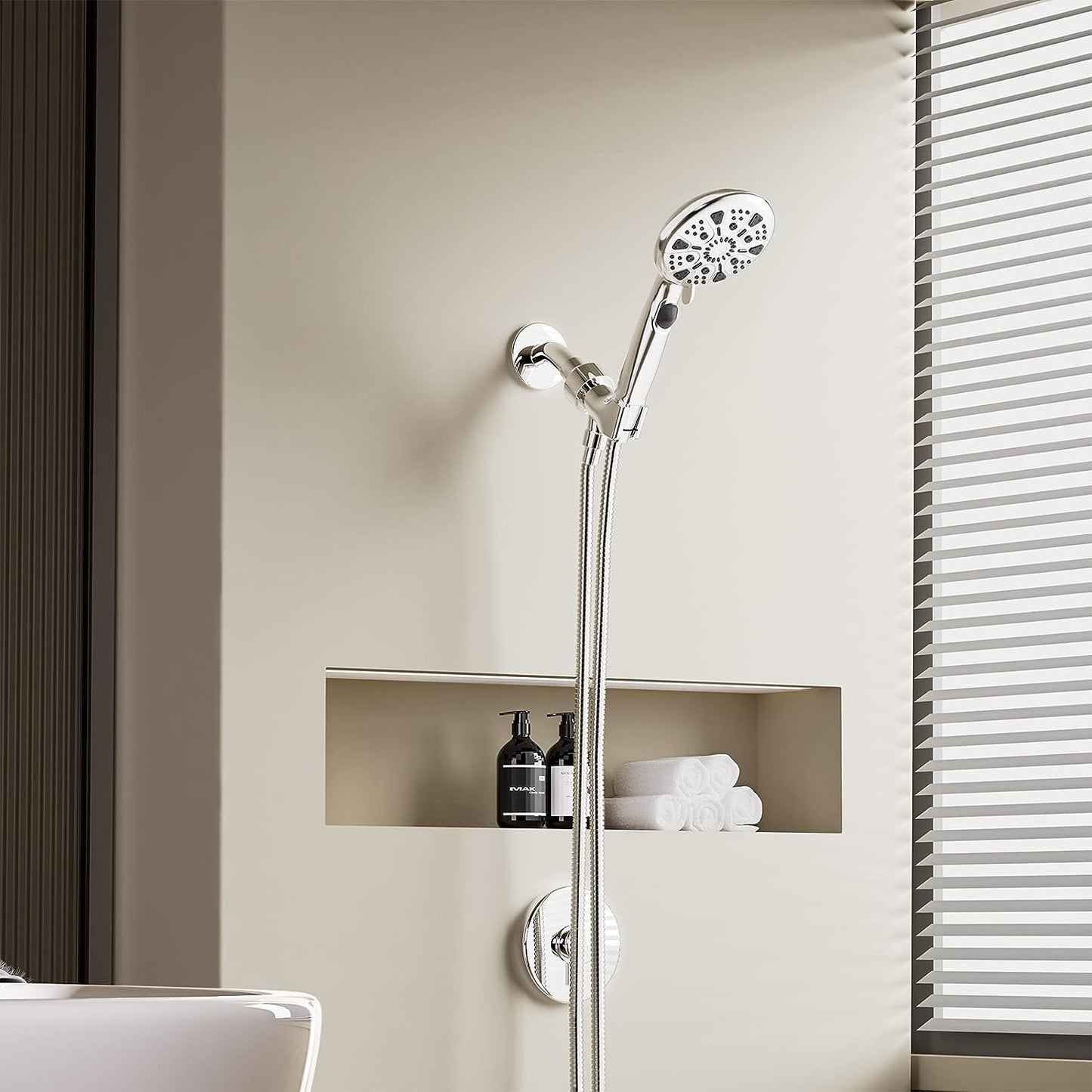 High Pressure Shower Head with Handheld,VIKOBIN 9 Setting Handheld Shower Head with Hose, Built-in Power Wash to Clean Tub,High Flow shower heads(Chrome)