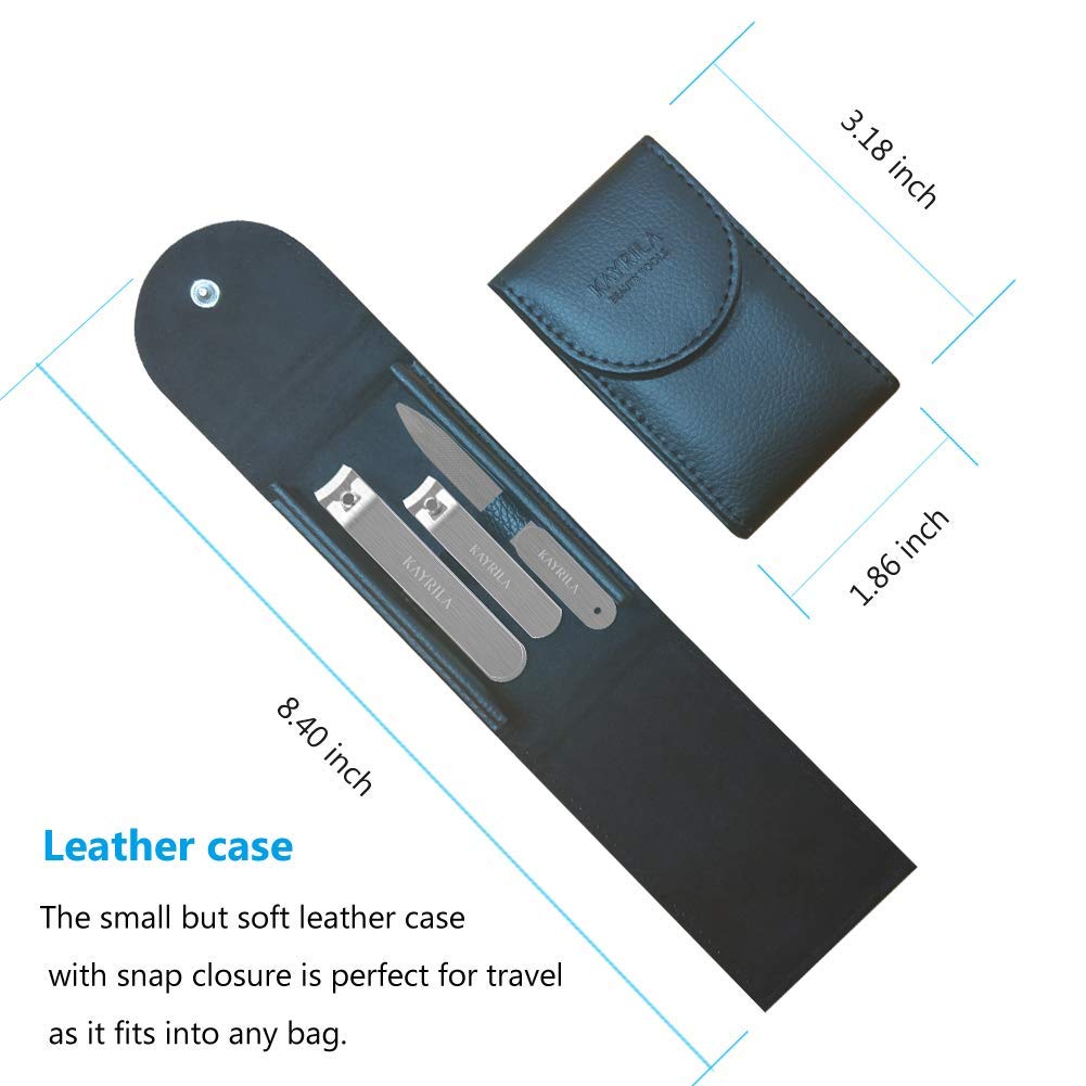 Nail Clippers Set Professional Fingernails Toenails Cutter and Nail File Sharp Nail Cutter 3 in 1 with Premium Black Leather Case