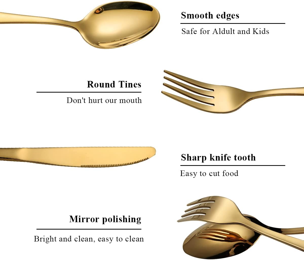 Flatware Set 20 Piece, Stainless Steel With Titanium Gold Plated, Golden Color Flatware Set, Silverware, Cutlery Set Service For 4 (Shiny Gold)