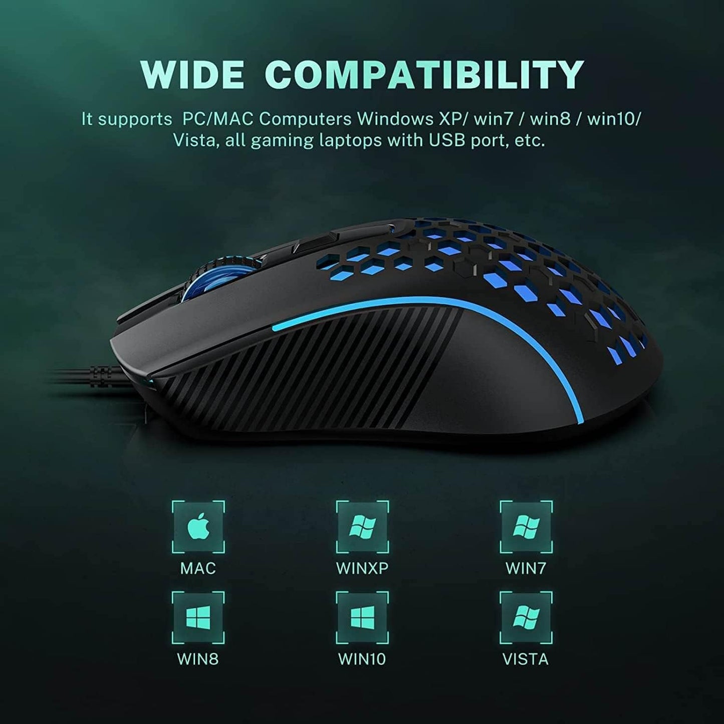 Gaming Mouse Wired, Ultra-Lightweight Honeycomb Computer Mice with RGB Backlit, 3600 Adjustable DPI USB Computer Mouse for Windows PC & Laptop Gamers