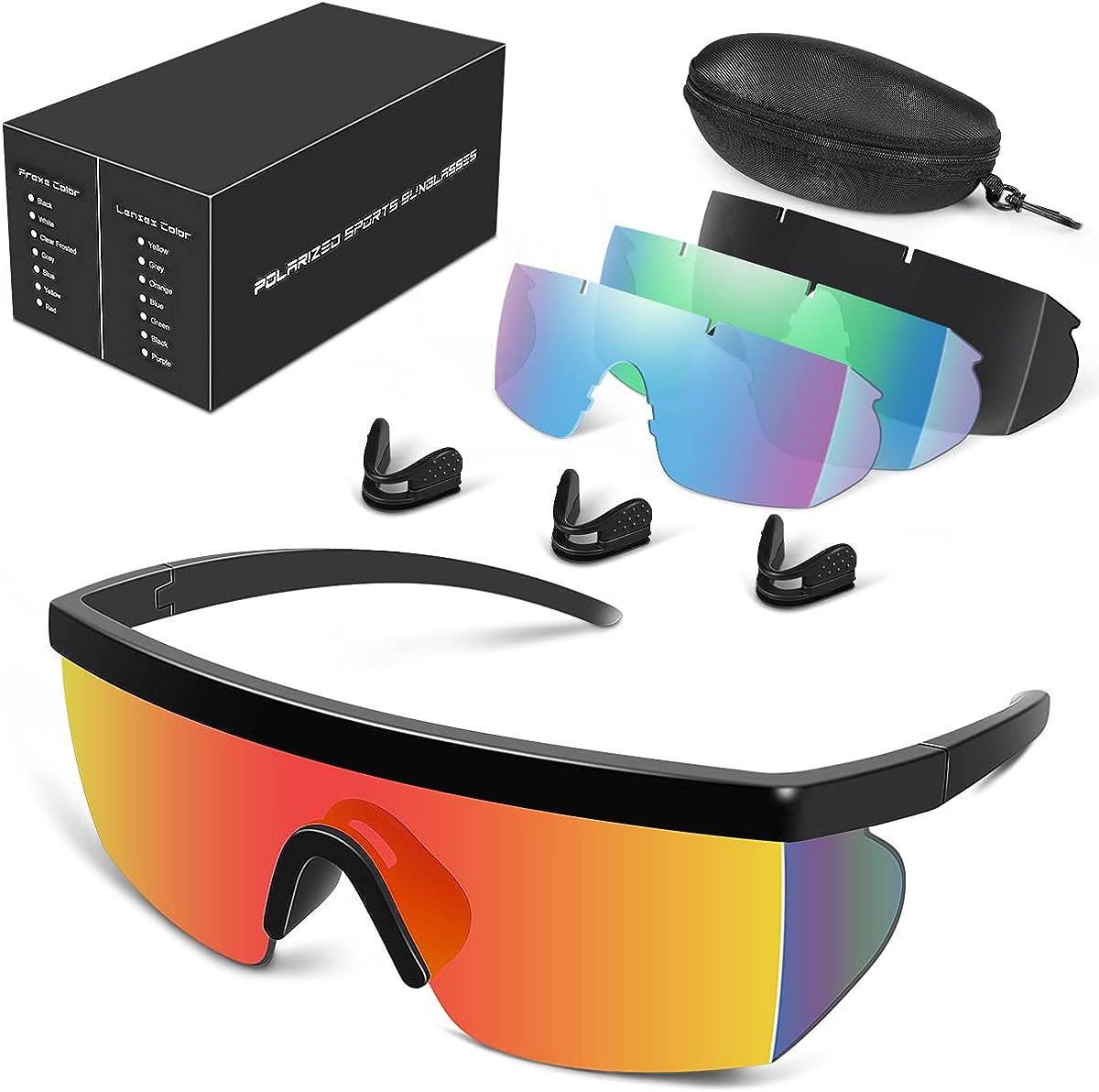 VIYAQIBEI Cycling Glasses UV400, Polarized Sports Sunglasses with 4 Lenses, Cycling Sunglasses with Shield Glasses